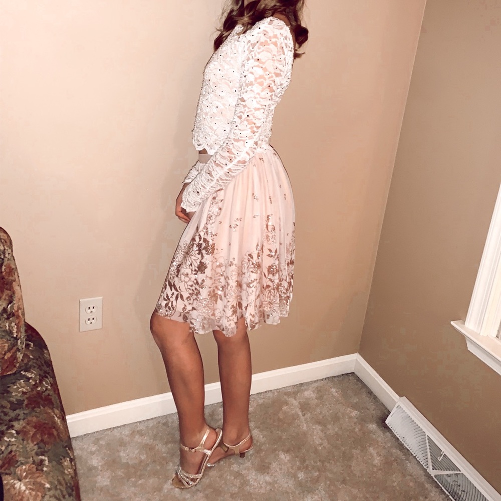 Formal blush and cream colored dress